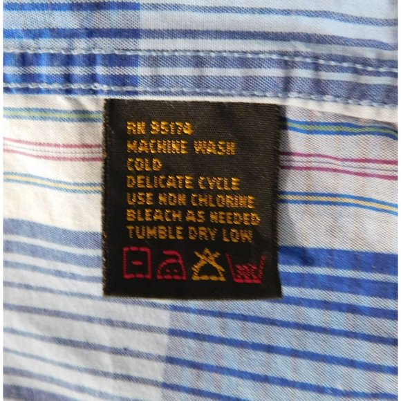 Alexander Julian Colours Shirt XL Blue Stripes Checks Short Sleeve Collar Cotton - Picture 9 of 9